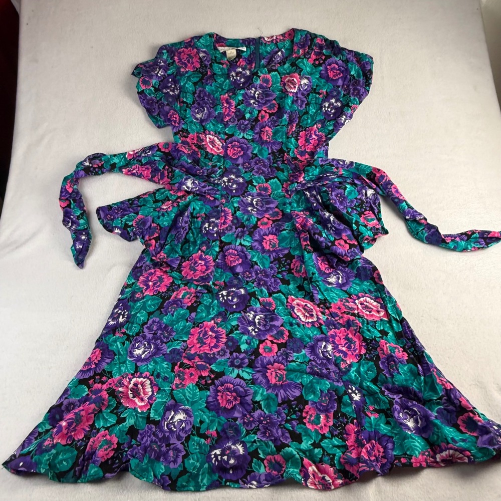 Jonathan Martin Vintage Floral Peplum Dress 80s Size 7/8
